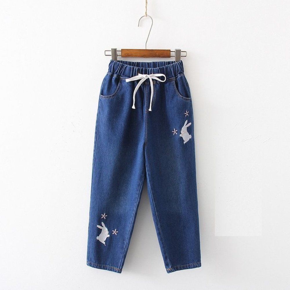 Rabbit Embroidered Straight Leg Jeans-New!!